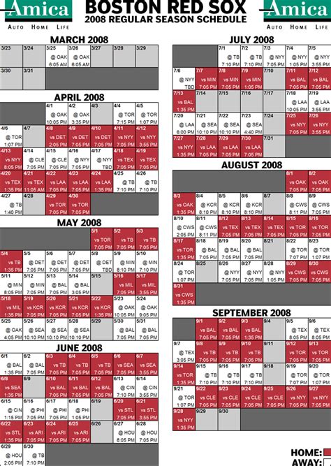 red sox schedule 2008